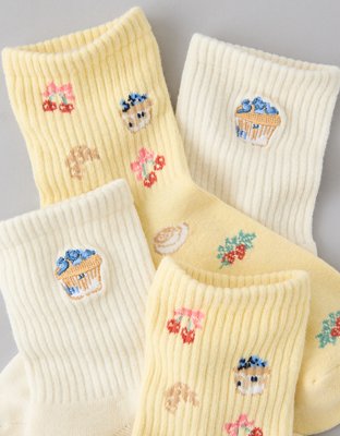 AE Breakfast Graphic Cropped Crew Socks 2-Pack