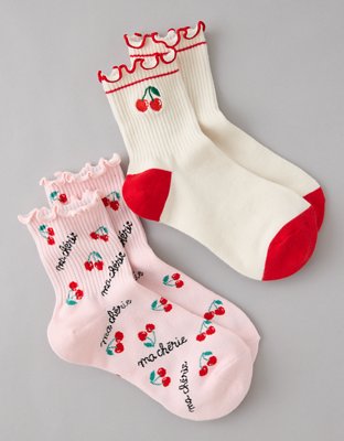 AE Fruit Ruffled Cropped Crew Socks 2-Pack