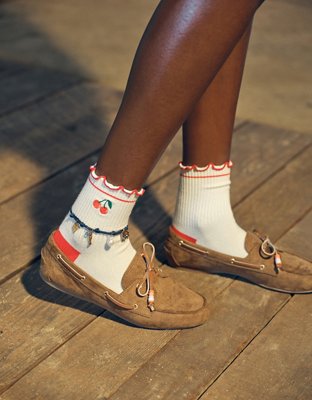 Emballage de deux paires de mi-chaussettes courtes à volants et imprimé de fruits AE