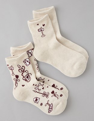 AE Valentine's Day Cropped Crew Socks 2-Pack