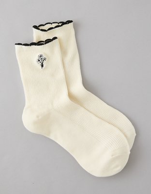 AE Embroidered Cropped Crew Socks