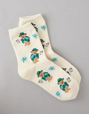 AE St. Patty's Teddy Bear Cropped Crew Socks