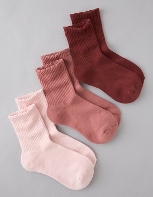 AE Scalloped Hem Cropped Crew Socks 3-Pack