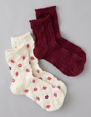 AE Textured Cropped Crew Socks 2-Pack