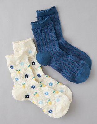 AE Textured Cropped Crew Socks 2-Pack