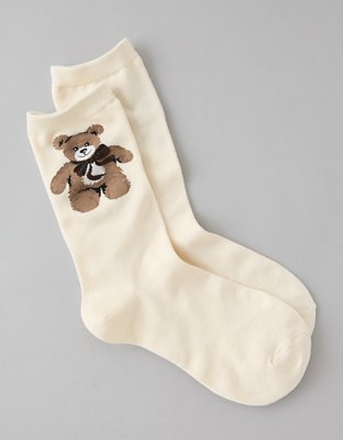 AE Embroidered Teddy Bear Crew Socks