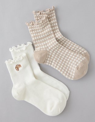AE Breakfast Graphic Cropped Crew Socks 2-Pack