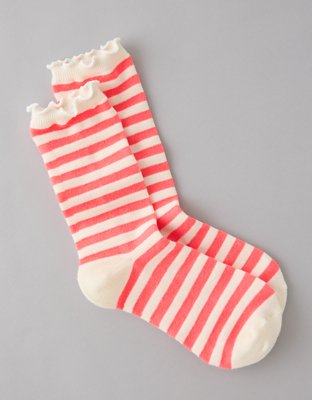 AE Striped Ruffle Crew Socks