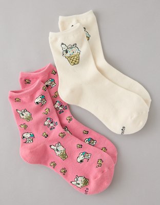 AE Snoopy Graphic Cropped Crew Socks 2-Pack