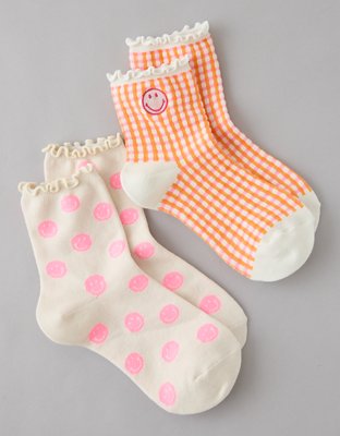 AE | Smiley® Cropped Crew Socks 2-Pack from American Eagle - $11.21