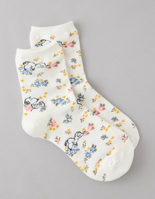 AE Snoopy Flowers Cropped Crew Socks