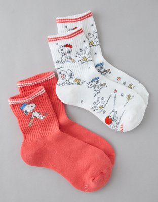AE Snoopy Graphic Cropped Crew Socks 2-Pack