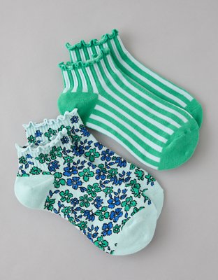 Emballage de deux paires mi-chaussettes courtes à fleurs AE