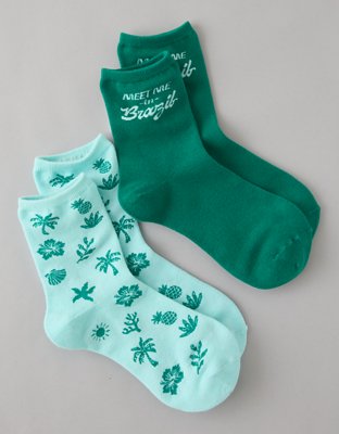 AE Graphic Cropped Crew Socks 2-Pack