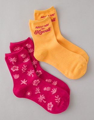 AE Graphic Cropped Crew Socks 2-Pack