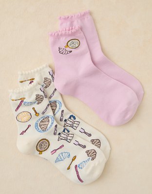 AE Graphic Cropped Crew Socks 2-Pack