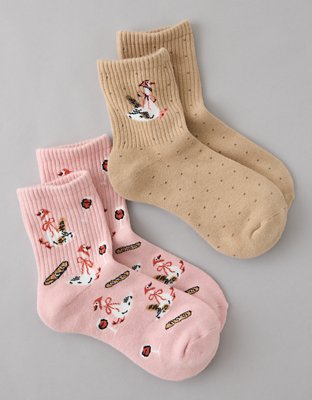 AE Graphic Cropped Crew Socks 2-Pack