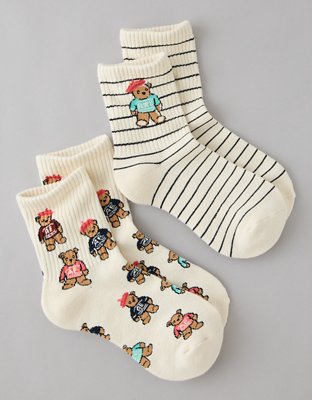AE Graphic Cropped Crew Socks 2-Pack