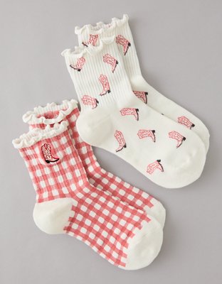 AE Graphic Cropped Crew Socks 2-Pack