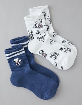 AE Snoopy Graphic Cropped Crew Socks 2-Pack