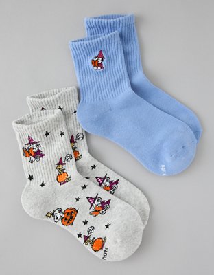 AE Snoopy Cropped Crew Socks 2-Pack