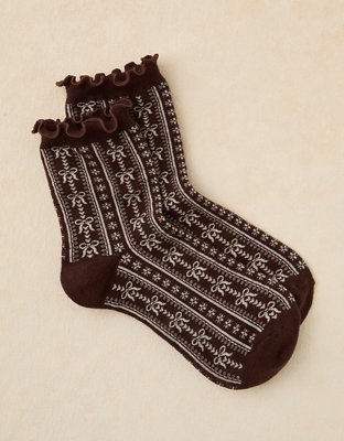 AE Graphic Ruffle Cropped Crew Socks