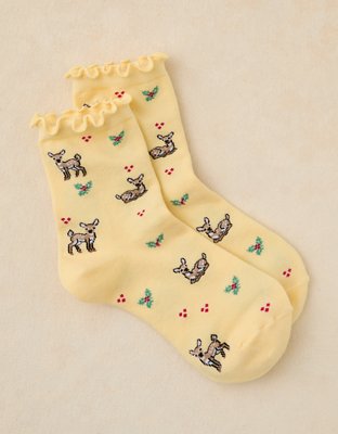 AE Graphic Ruffled Cropped Crew Socks