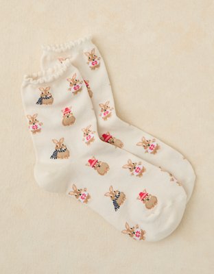 AE Graphic Ruffled Cropped Crew Socks