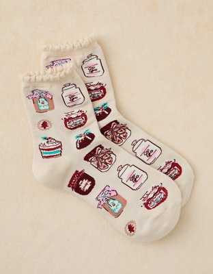 AE Graphic Ruffle Cropped Crew Socks