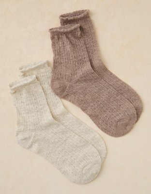 AE Pointelle Cropped Crew Socks 2-Pack
