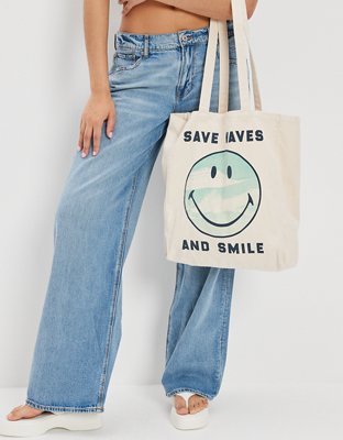 Ae Smiley Checkered Nylon Tote Bag Women's Sand One Size