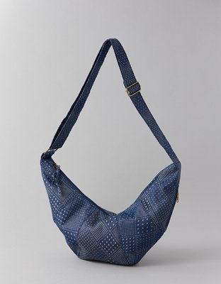 AE Printed Denim Crescent Bag