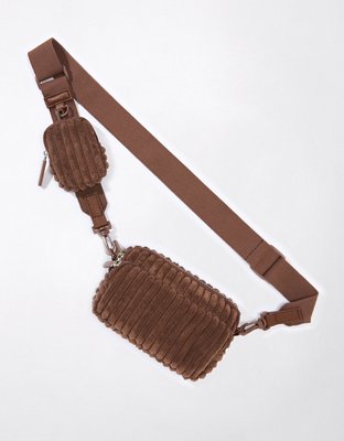 Corduroy Mink Fur Phone Bag with Leather Strap