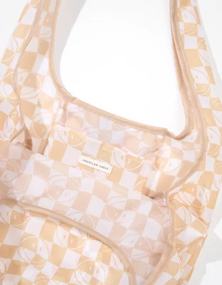 Ae Smiley Checkered Nylon Tote Bag Women's Sand One Size