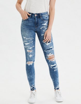 american eagle black ripped jeggings