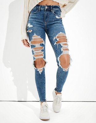 American Eagle Outfitters, Jeans, American Eagle Aeo Super Stretch Camo  Ripped Jeggings Jeans Mid Rise Skinny