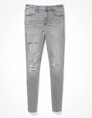 NWT American Eagle Women’s Sz 28/32 Airflex Skinny Jeans Distressed Gray  Ripped