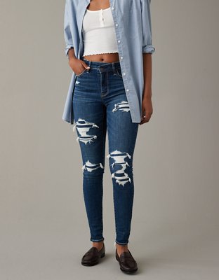 American Eagle Outfitters Painted Topaz Destroy Mid Rise Jegging Jeans  Ankle, $49, American Eagle