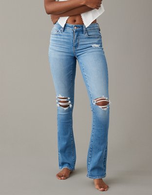 AE Low Rise Baggy Flare Jean con drapeado de ensueno y rasgados