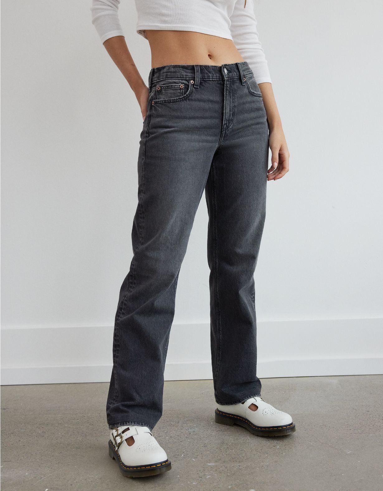 AE x The Ziegler Sisters Relaxed Straight Jean Stretch Cintura Alta