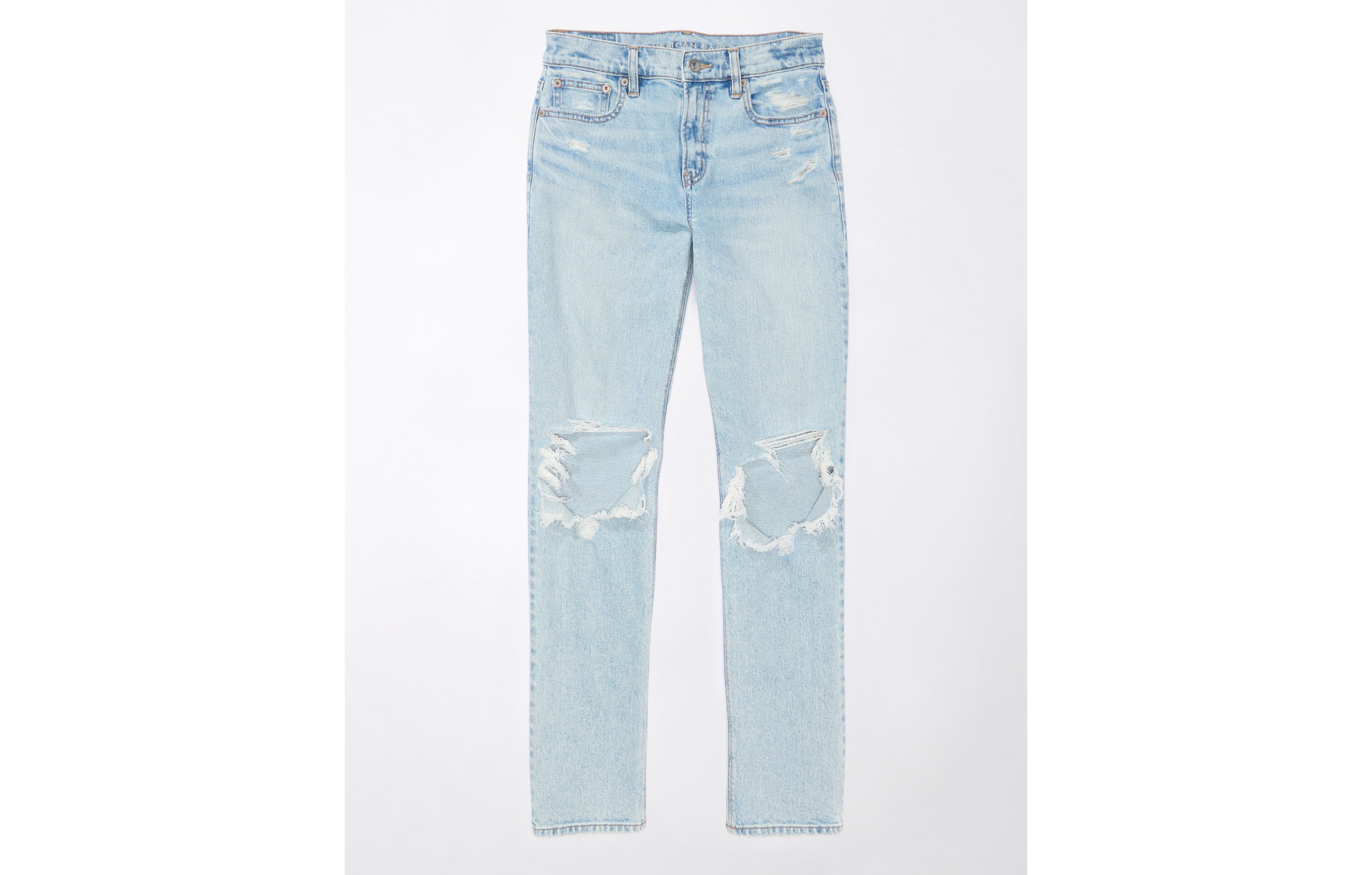 AE Stretch Super High-Waisted Ripped Ankle Straight Jean