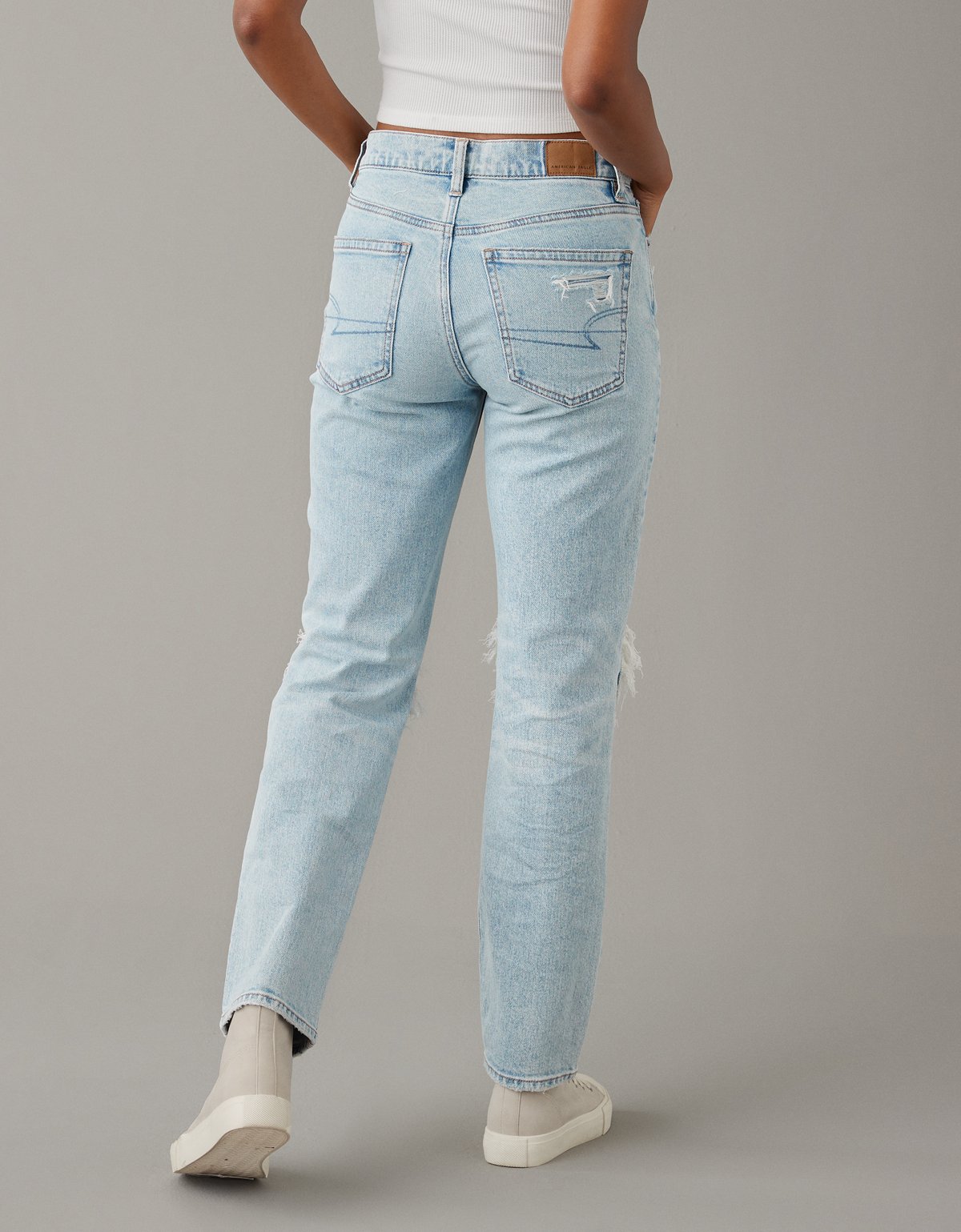 AE Stretch Super High-Waisted Ripped Ankle Straight Jean - image 2