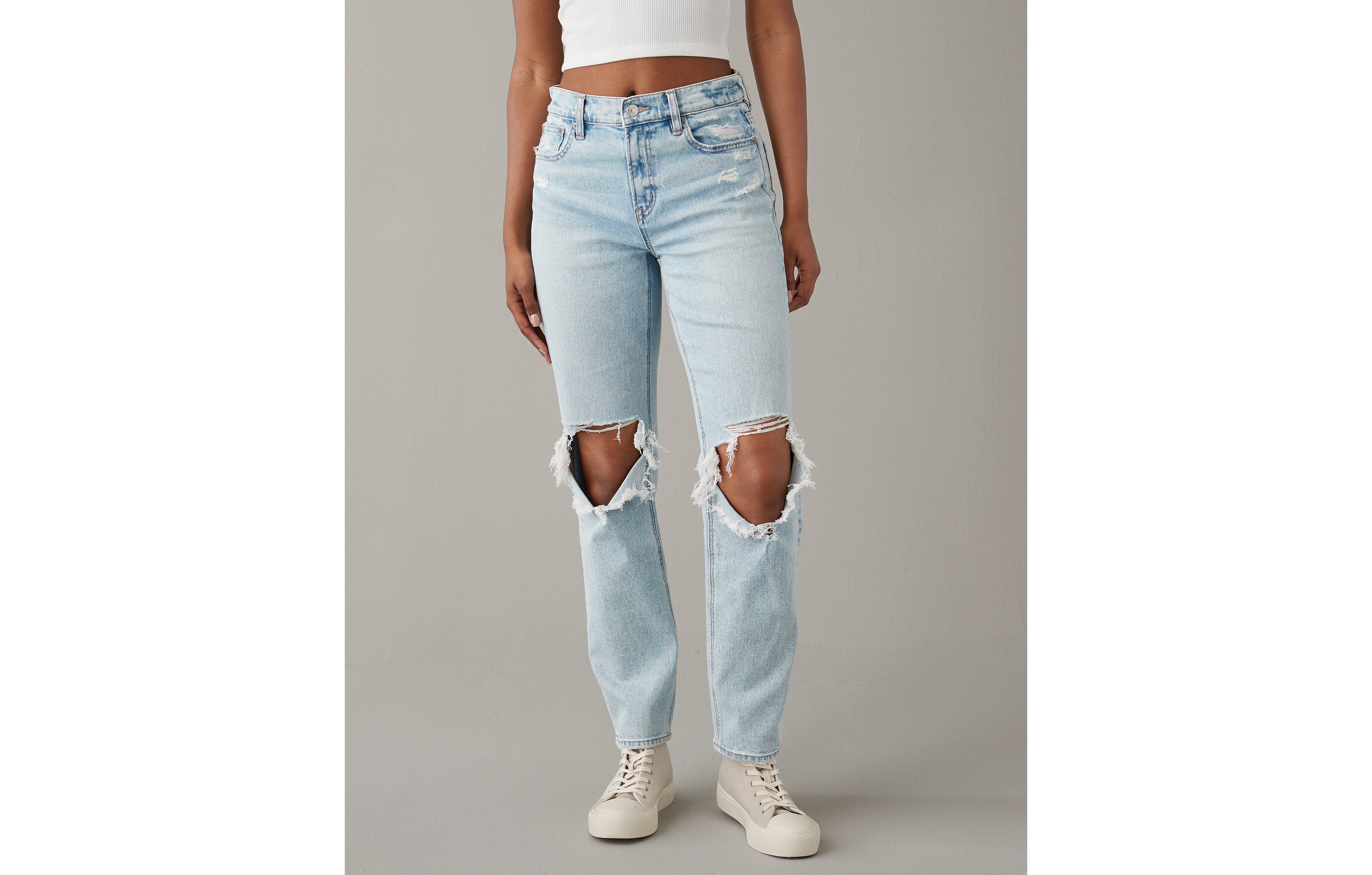 AE Stretch Super High-Waisted Ripped Ankle Straight Jean