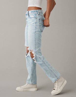 AE Stretch Super High-Waisted Ripped Ankle Straight Jean