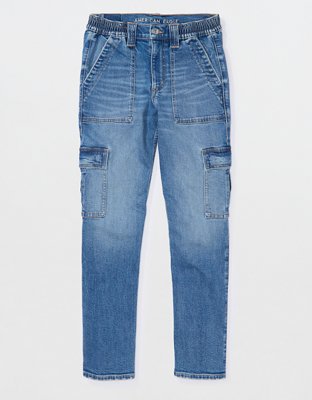 Buy AE Stretch Super High-Waisted Baggy Straight Cargo Jean online