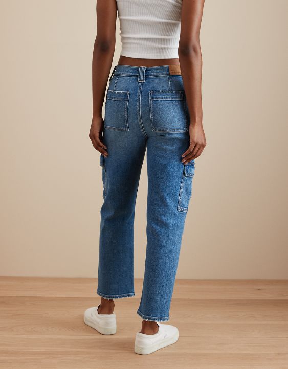 AE Stretch Super High-Waisted Ankle Straight Cargo Jean