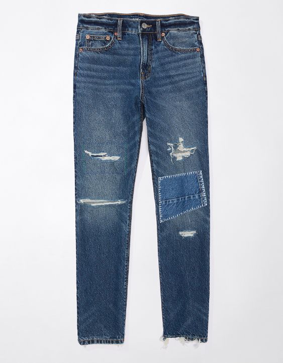 AE Strigid Super High-Waisted Ripped Ankle Straight Jean