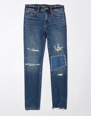 AE Strigid Super High-Waisted Ripped Ankle Straight Jean