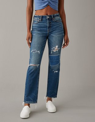High-Waisted Ripped Jean Super Strigid AE Straight Ankle