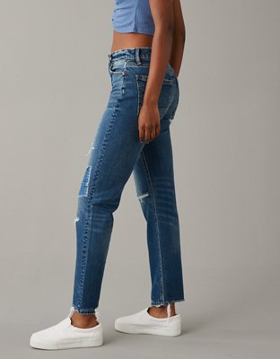 Женские джинсы American Eagle AE Strigid Super High-Waisted Ripped Ankle Straight Jean — фото 4
